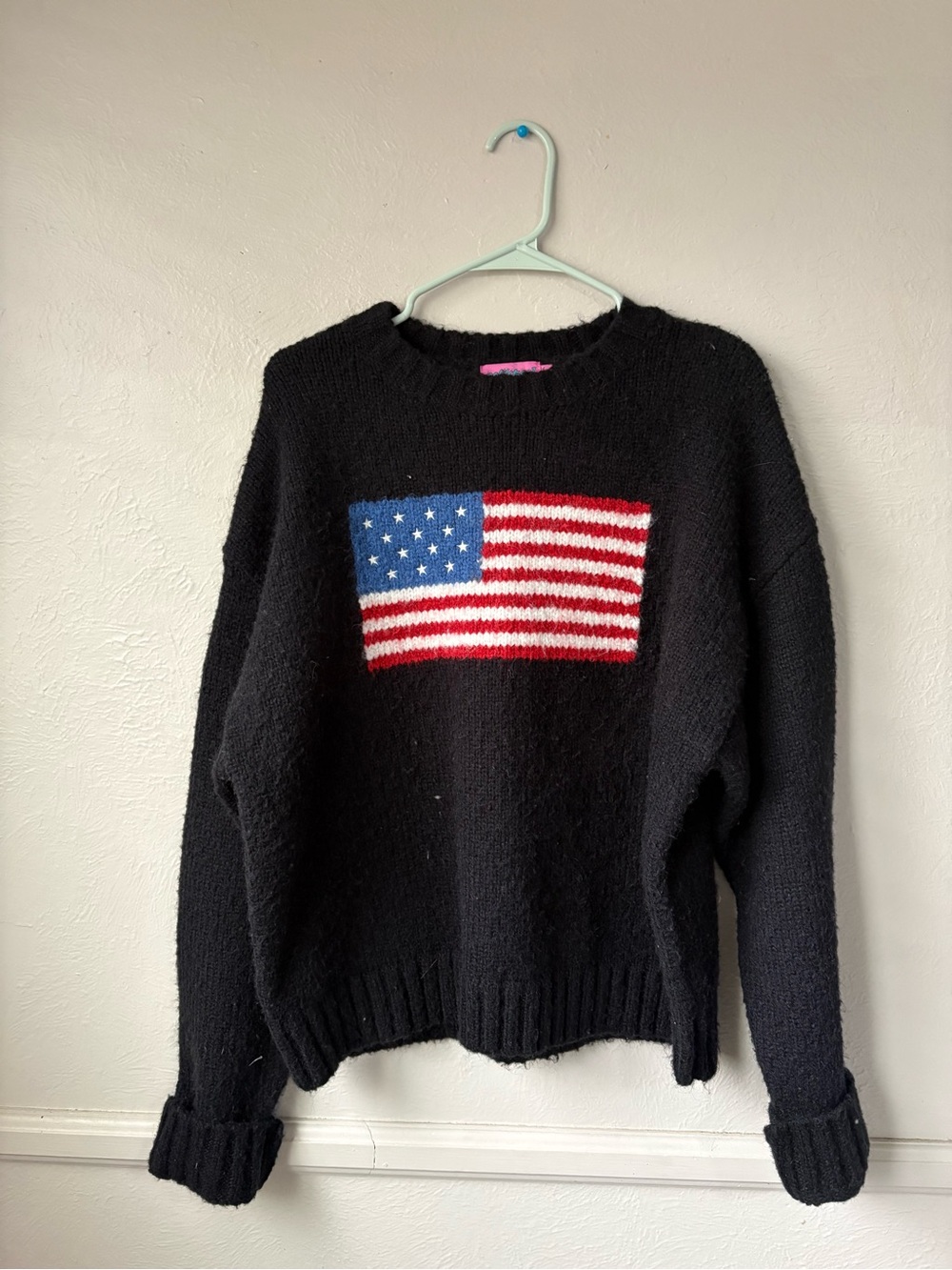 Edikted Black Crewneck Sweater with American Flag